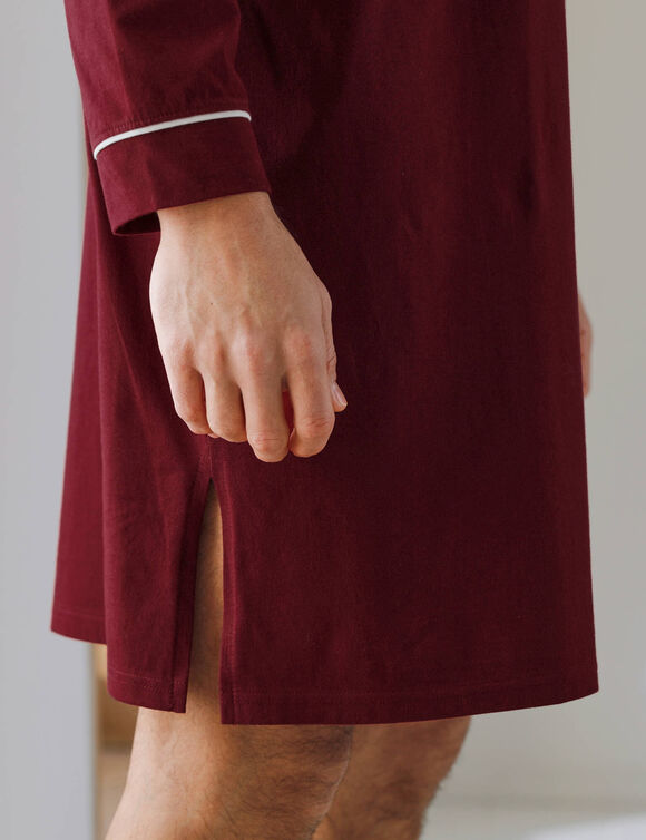Chemise de nuit coton passepoils contrast&eacute;s (bordeaux)