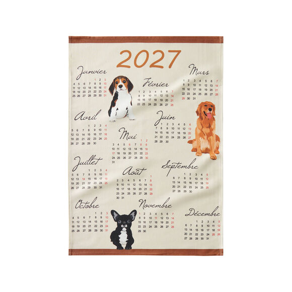 Theedoek met kalender: honden, poezen en vogels - set van 3 (veelkleurig)