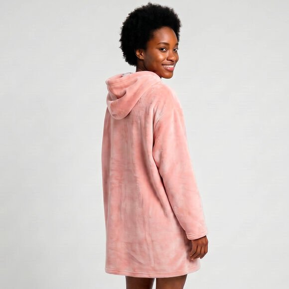 Hoodie-plaid in fleece met kap en sherpavoering (roze)