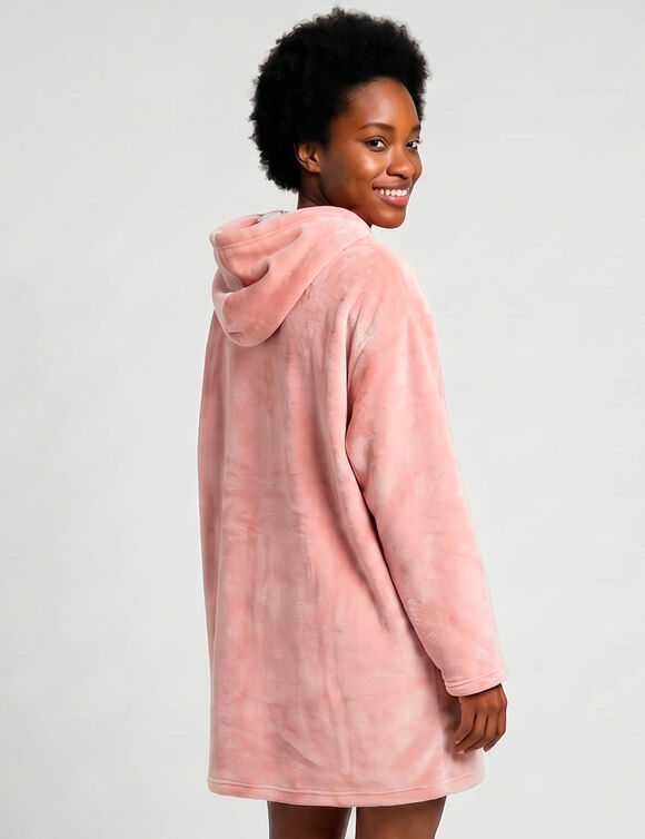 Plaid-sweat polaire &agrave; capuche doubl&eacute; sherpa (rose)