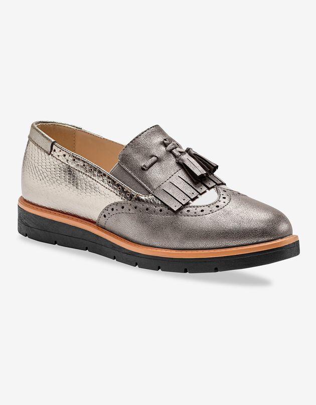 Mocassins compensés à franges et pompons (bronze)