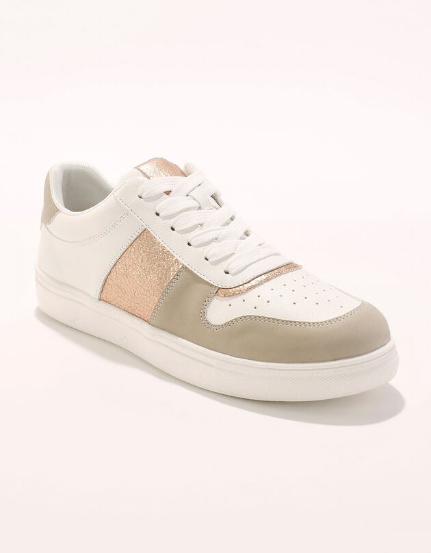 Sneakers met platformzool en koperkleurige pasjes - wit/beige (wit / beige)