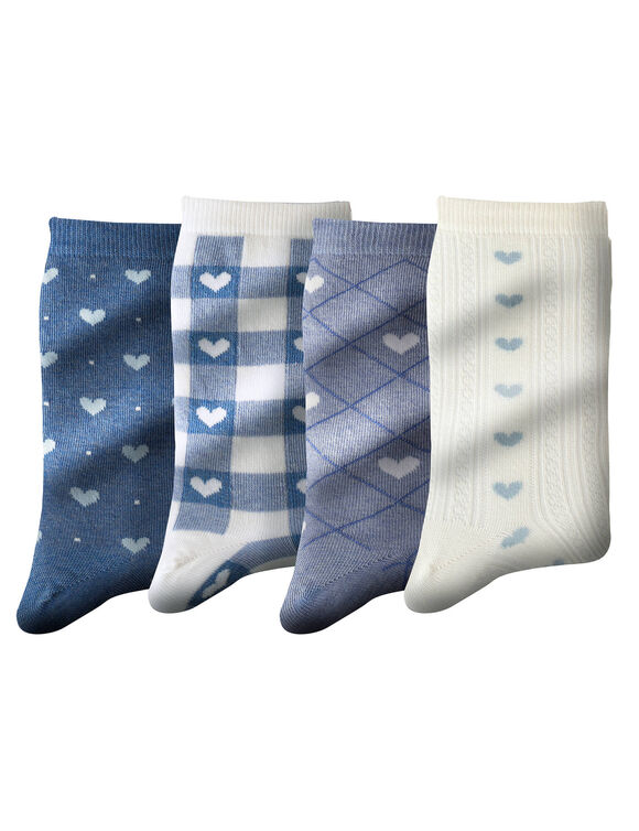 Sokken met hartjesprint - set van 4 paar (blauw)