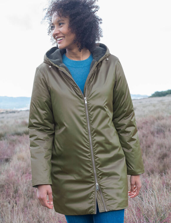 Parka imperméable fourrée, mi-longue (kaki)