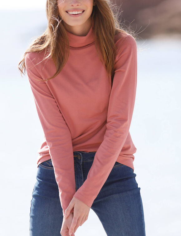 Sous-pull col roul&eacute; coton stretch uni (terracotta)