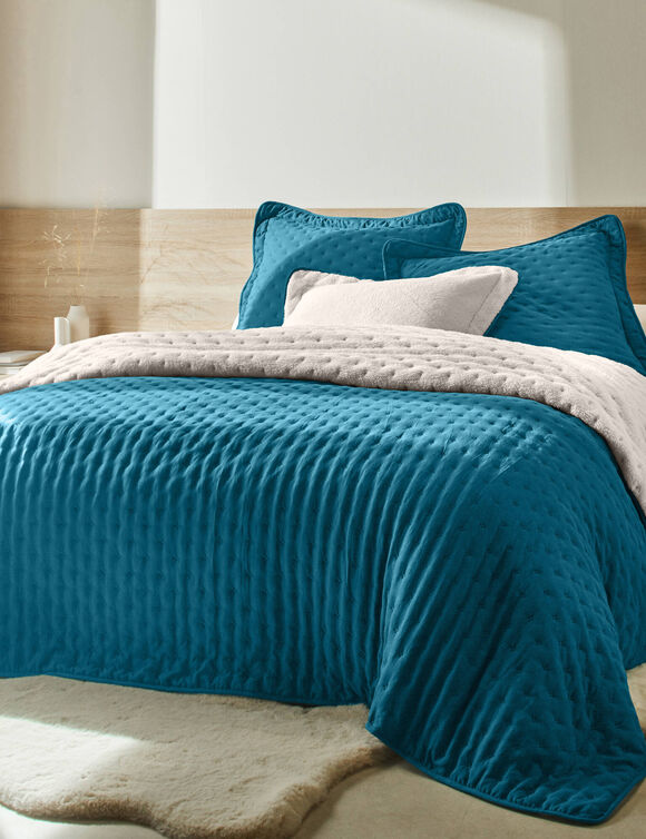 Omkeerbare bedsprei van gematelasseerde microvezel/sherpa (pauwblauw)