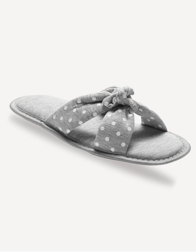 Mules plates à noeud bout ouvert imprimées pois (gris)