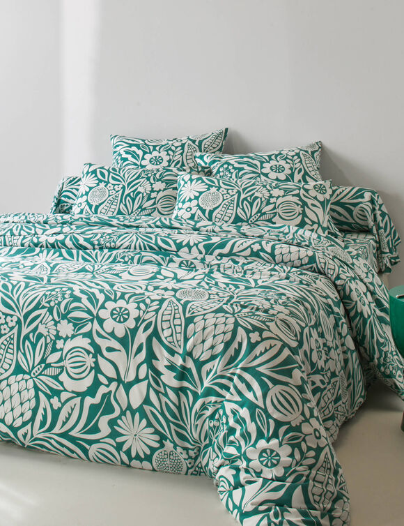 Bedlinnen Montego, in bedrukt katoen (groen)