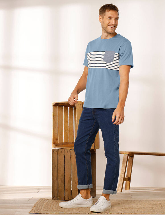 T-shirt rayé manches courtes (bleu)