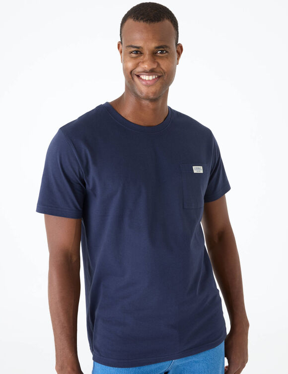 T-shirt poche uni col rond manches courtes    (marine)