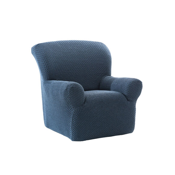 Housse texturée bi-extensible spéciale canapé fauteuil à accoudoirs (bleu)
