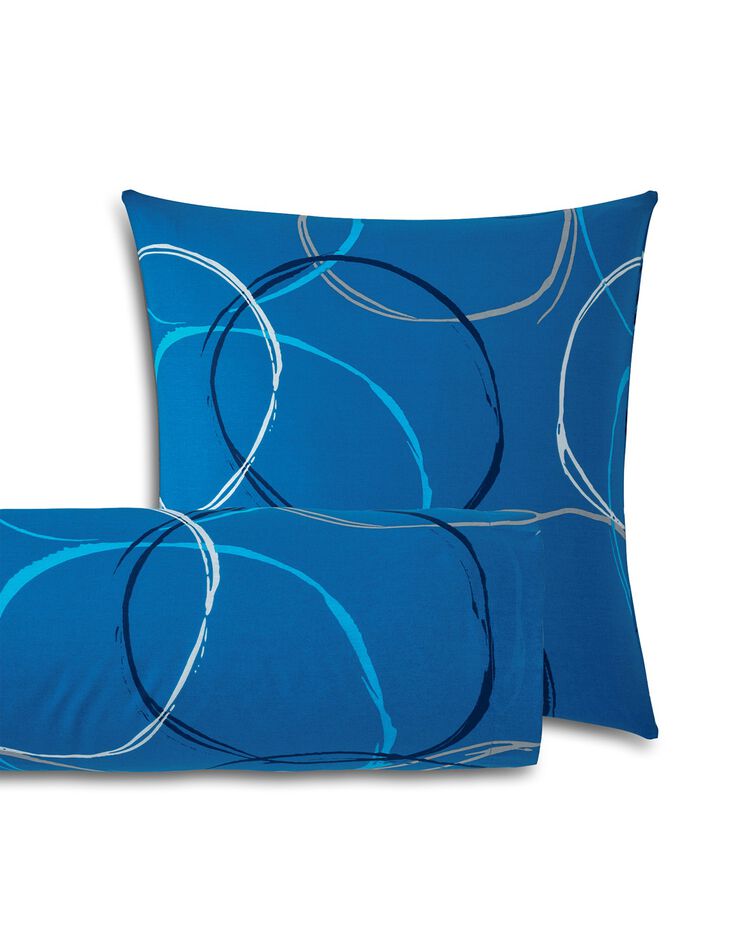 Linge de lit Noémie en polyester-coton imprimé cercles (bleu)