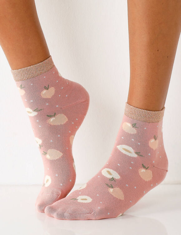 Sokken met 'fruit' print - set van 3 paar (kaki + roze)