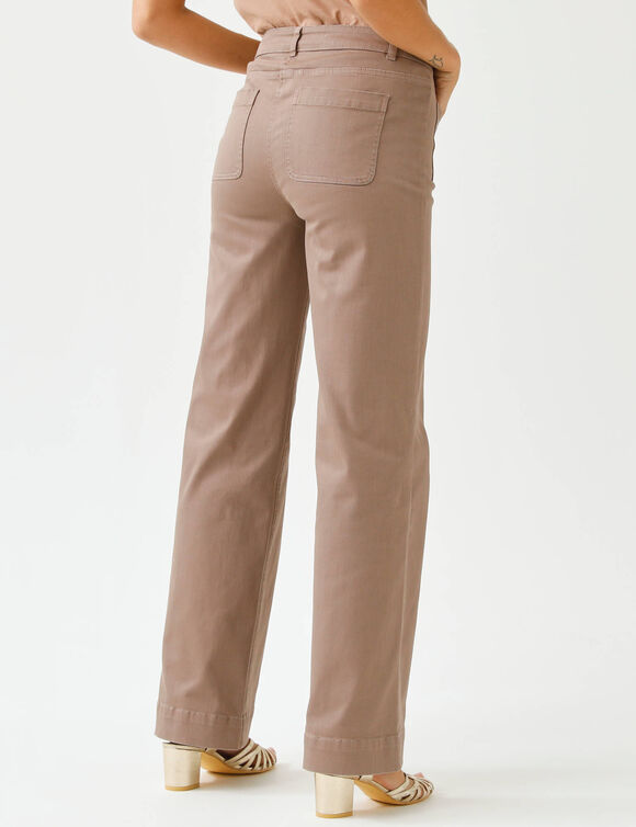 Pantalon twill coupe large taille haute, grande stature (taupe)