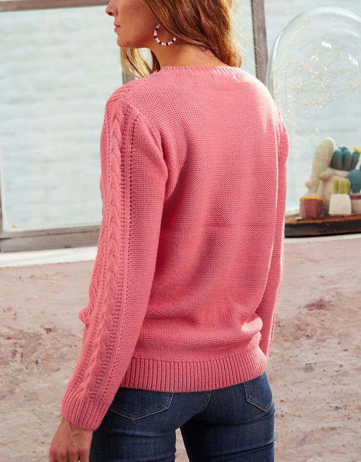 Trui met kabelmotieven en kasjmiertouch, lange mouwen, roze Trui met kabelmotieven en kasjmiertouch, lange mouwen, roze, hi-res image number 3