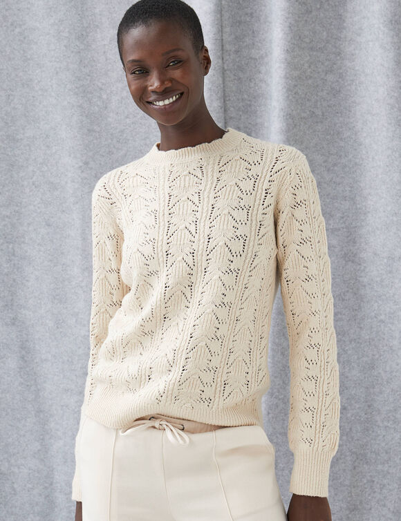 Pull col montant, maille ajour&eacute;e (&eacute;cru)