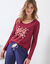 Tee-shirt manches longues coton uni imprimé placé "Beautiful" (bordeaux)