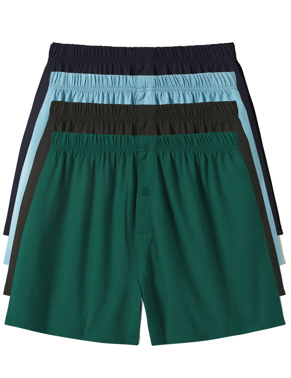 Caleçon flottant ouvert uni - lot de 4 (gris + marine + turquoise)