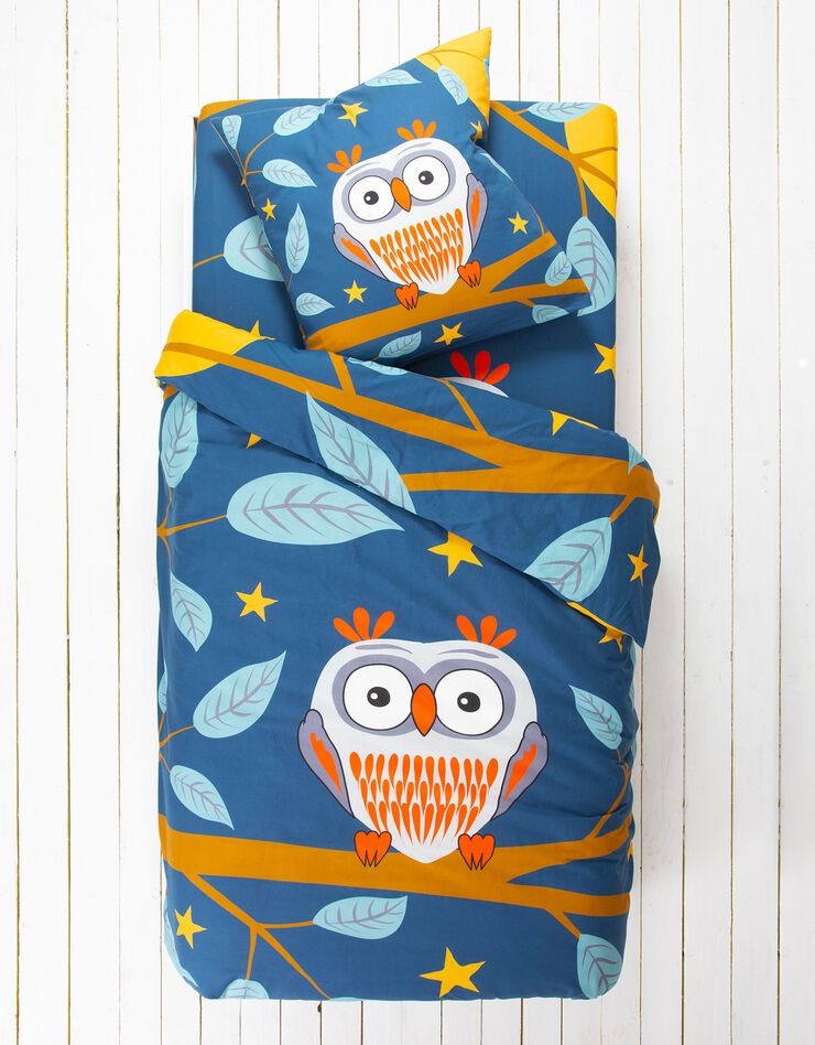 Linge de lit enfant Chouki coton - imprimé hibou (bleu)