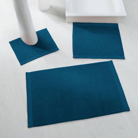 Tapis de bain &eacute;ponge liteau chevron (bleu paon)