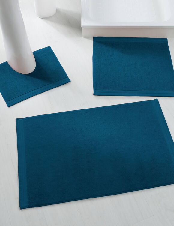 Tapis de bain &eacute;ponge liteau chevron (bleu paon)