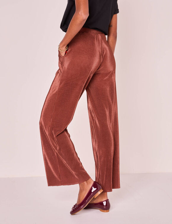 Pantalon irisé, maille plissé (châtaigne)