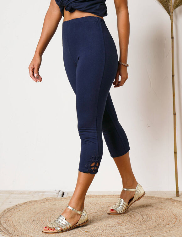 Legging 3/4 macram&eacute;, taille &eacute;lastiqu&eacute;e (marine)