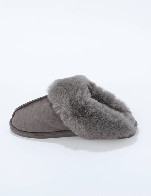 Chaussons mules col fourr&eacute; (gris)