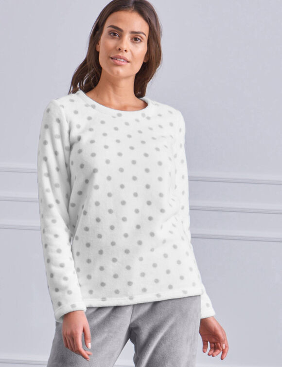 Pyjama polaire imprimé pois toucher peluche manches longues (gris)