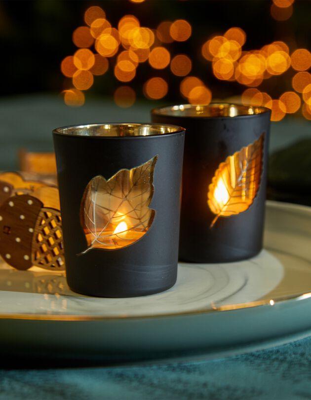 Lot de 2 photophores en verre (noir / or)