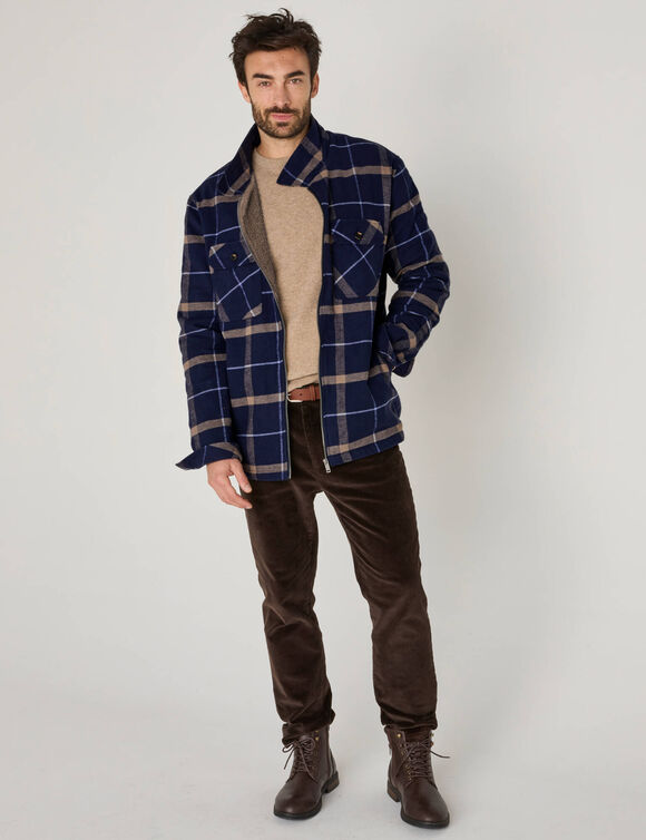 Blouson zipp&eacute; flanelle carreaux doublure sherpa (marine)