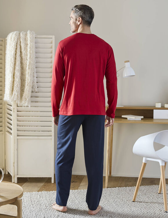 Pyjama pantalon manches longues, imprimé "fabuleux" (rouge / marine)