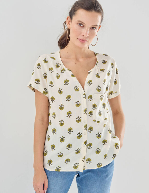 Bloes met tweekleurige print, korte mouwen (ecru)