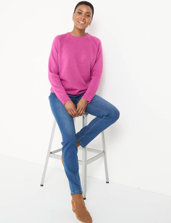 Pull col rond, maille fantaisie toucher doux (violine)