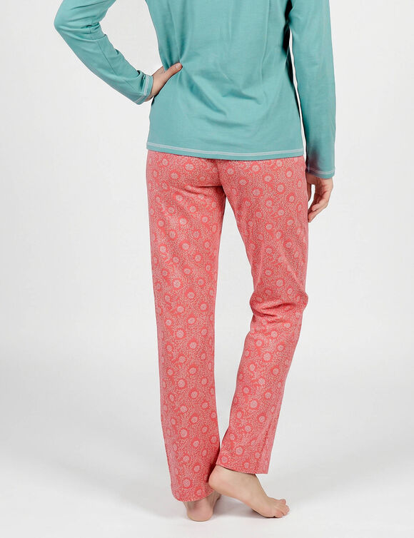 Pantalon pyjama fleuri &laquo;charme botanique&raquo; (corail / &eacute;cru)