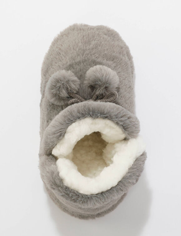 Pantoffels in laarsmodel met pompons en nepbontaspect (grijs)