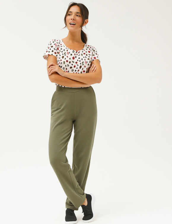 Pantalon coupe large molleton taille &eacute;lastiqu&eacute;e (kaki)