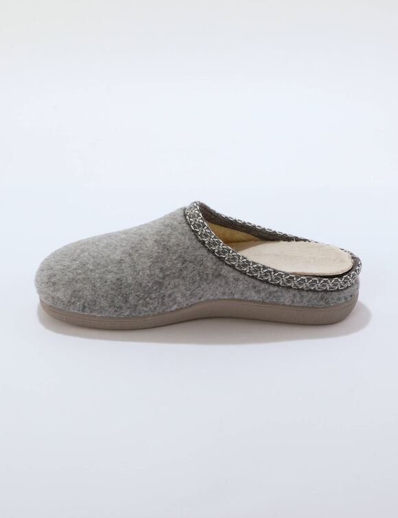 Chaussons mules fourr&eacute;s, col fantaisie (gris)