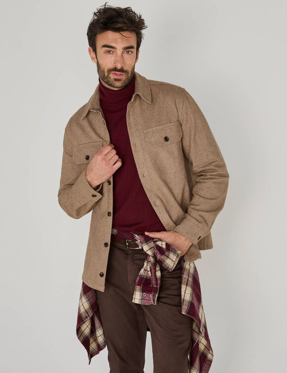 Tweekleurig flanellen overshirt van zware kwaliteit (beige)