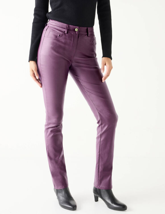Pantalon droit enduit (prune)
