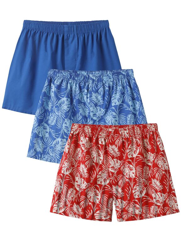 Caleçon flottant impression feuillage - lot de 3 (bleu + corail)