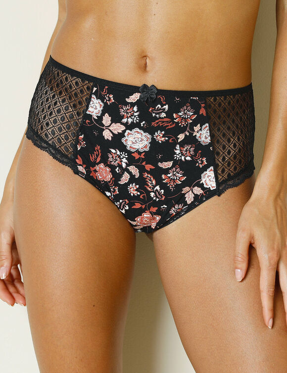 Effen maxibroekje in katoen en kant met bloemenprint Tropea - set van 4 (granaatrood + zwart)