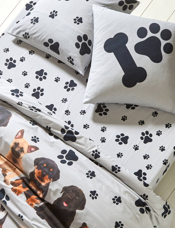 Bedlinnen Fièles in katoen met puppyprint (grijs)