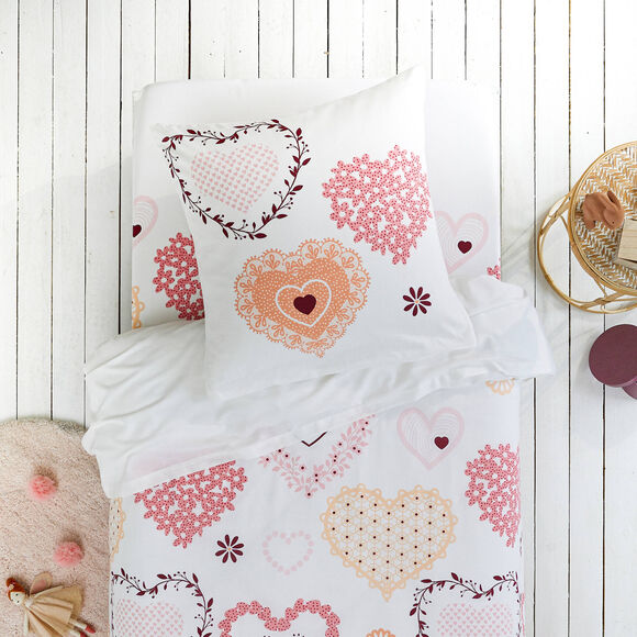 Bedlinnen Candice, in katoen met hartjesprint  (roze)
