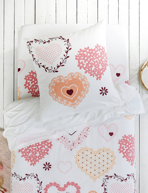 Linge de lit Candice en coton imprim&eacute; c&oelig;urs (rose)