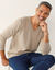 Pull pur coton col V manches longues (taupe chiné)