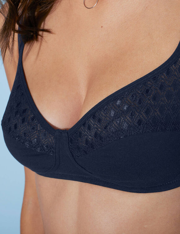 Soutien-gorge coton dentelle uni Coria - sans armatures (marine)