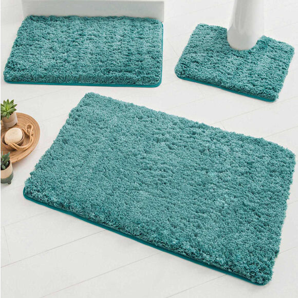 Tapis de bain uni moelleux microfibre (lagon)