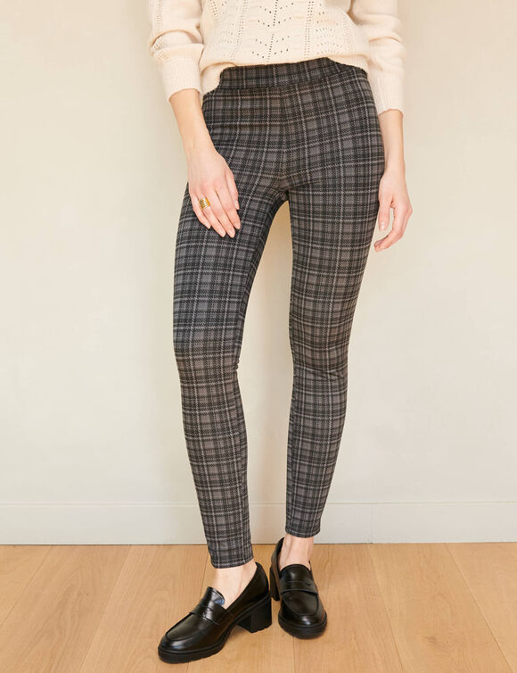 Legging &agrave; carreaux, fils tiss&eacute;s-teints (noir / gris)