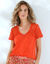 T-shirt met V-hals, macramé en ladderajour (oranje)